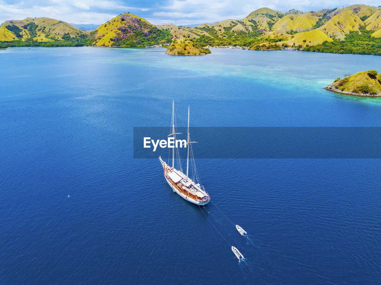 High angle view of sailboat in sea