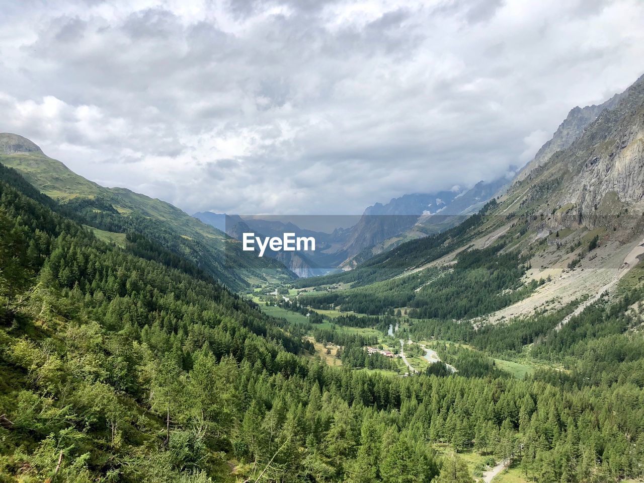 Scenic view of mountains against sky, val ferret, courmayeur