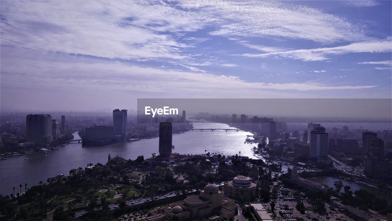 High angle view of buildings in city