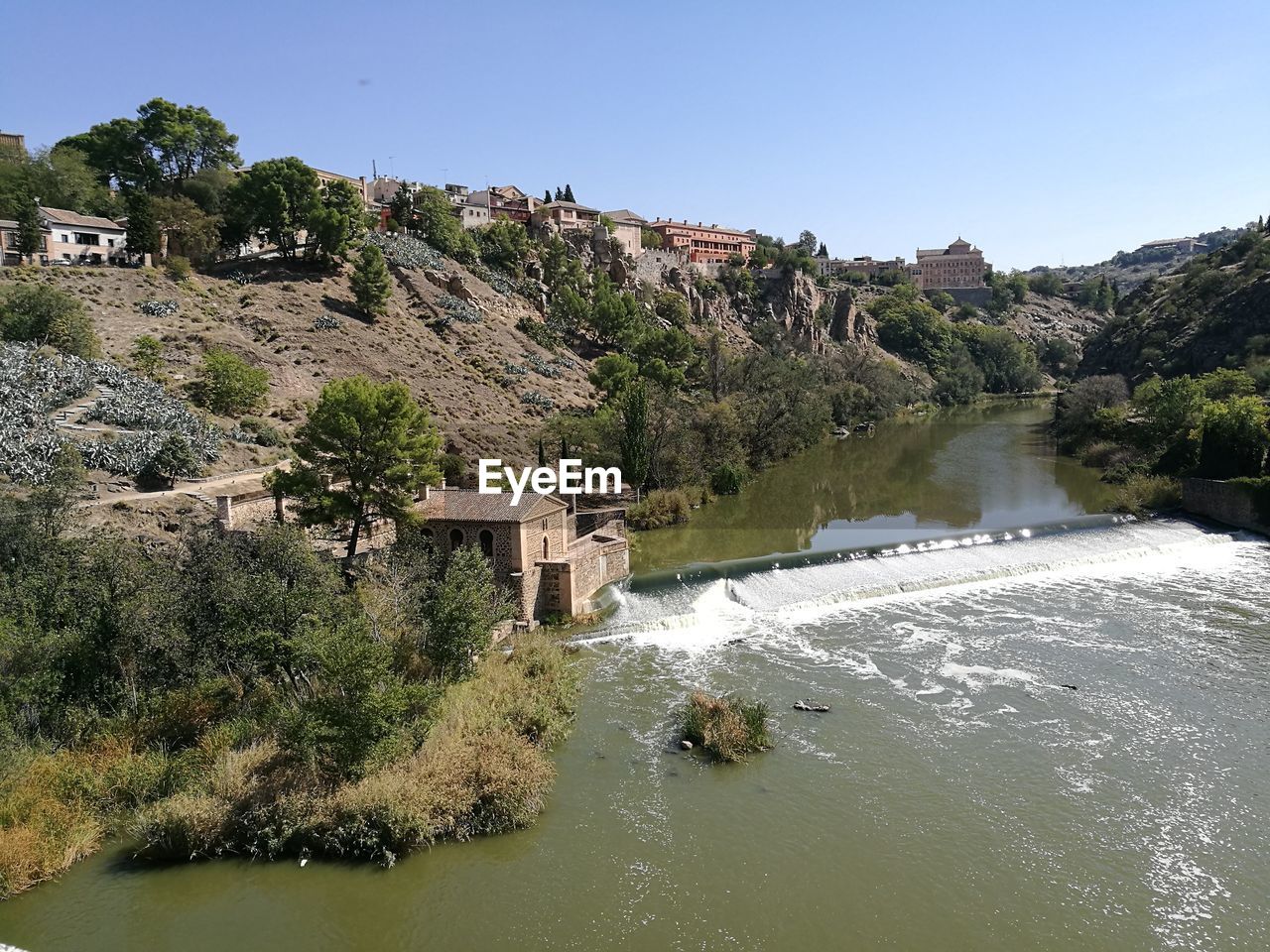 High angle view of river against mountains