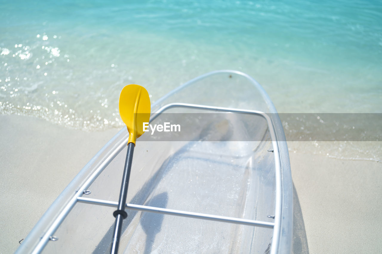 high angle view of boat sailing in sea