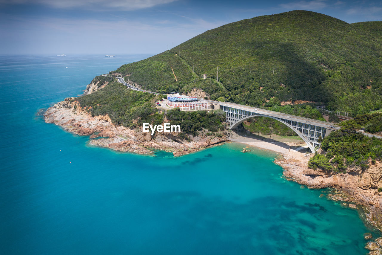 Aerial view of calafuria coastline 