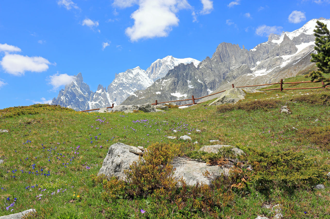 SCENIC VIEW OF LANDSCAPE AND MOUNTAINS AGAINST SKY