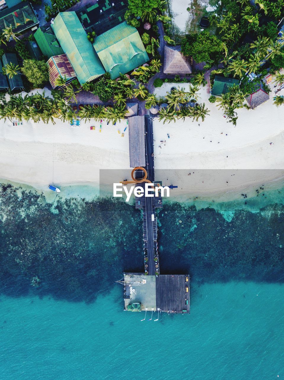 Aerial view of pier at beach