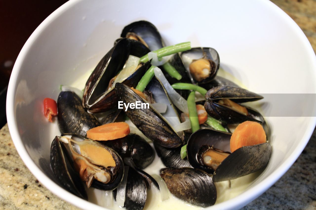 High angle view of food in plate