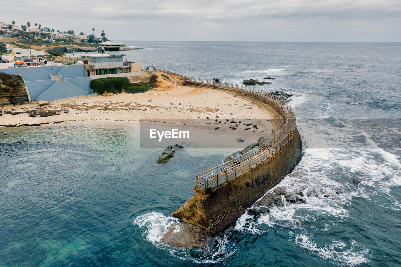 Children's pool in la jolla, california, elevated drone view