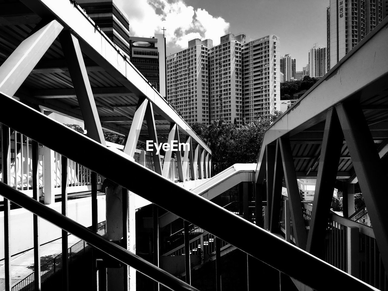 Elevated walkway in city