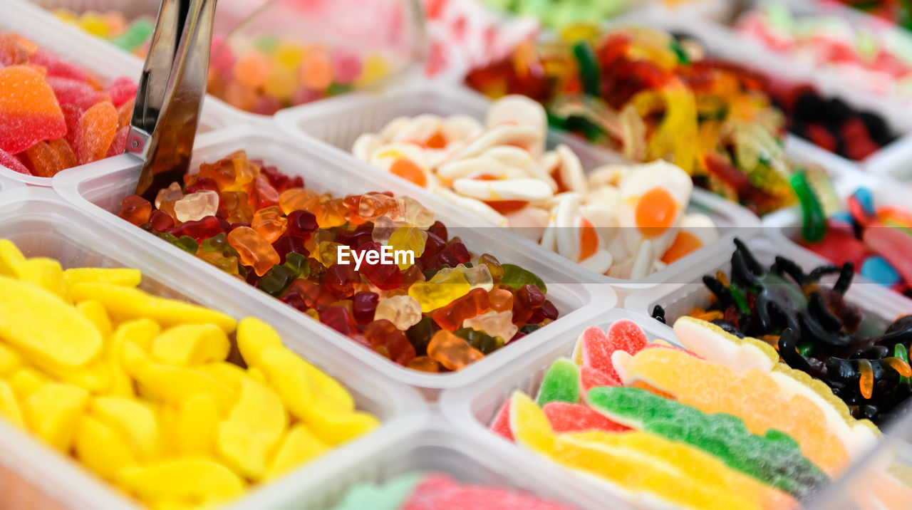 Close-up of mixed sweets for sale