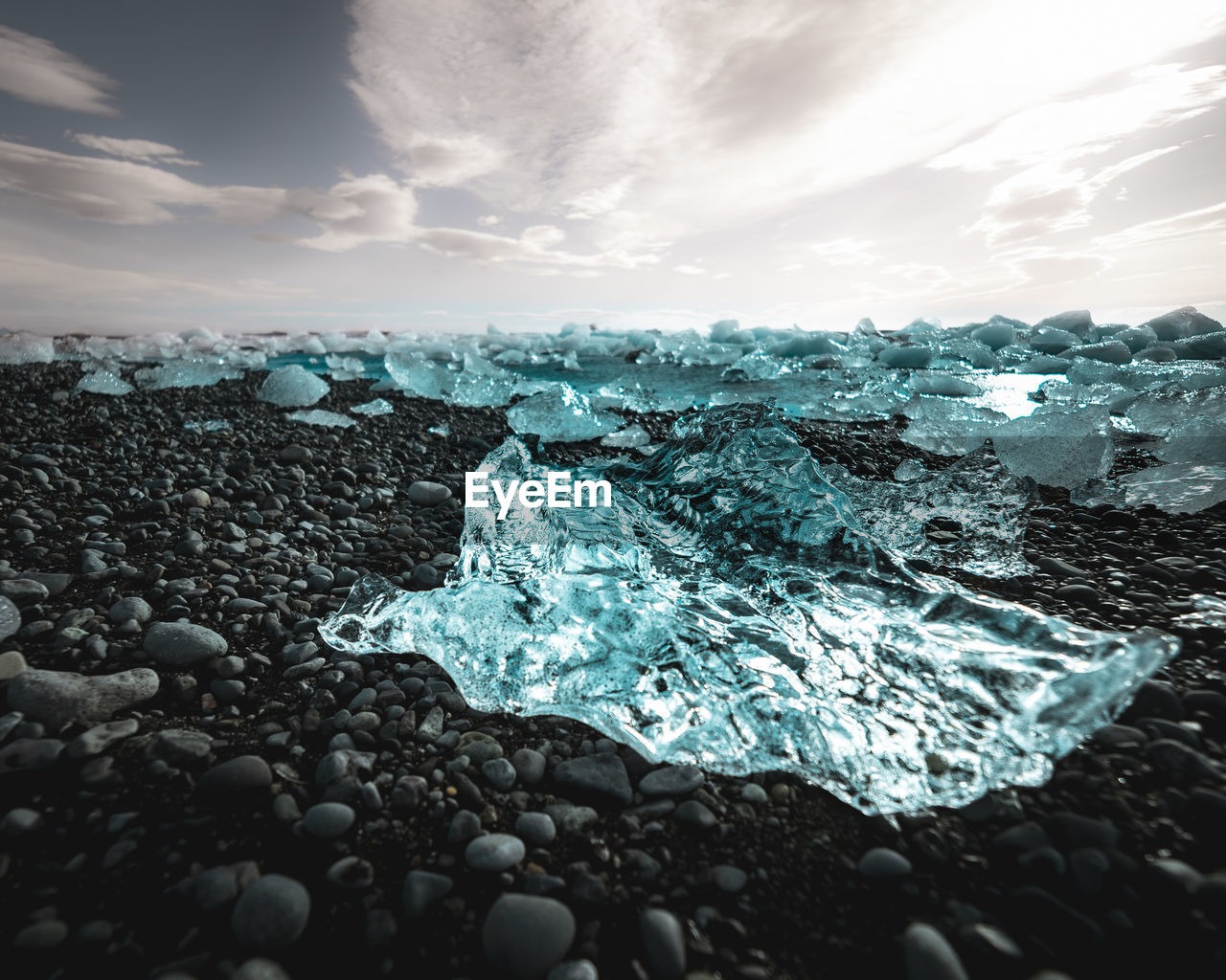 Iceland  ice on the glass beach