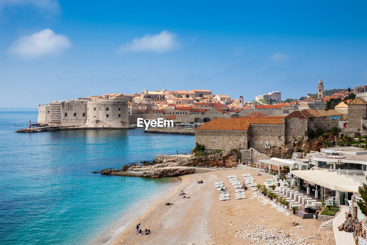 The beautiful banje beach and dubrovnik city