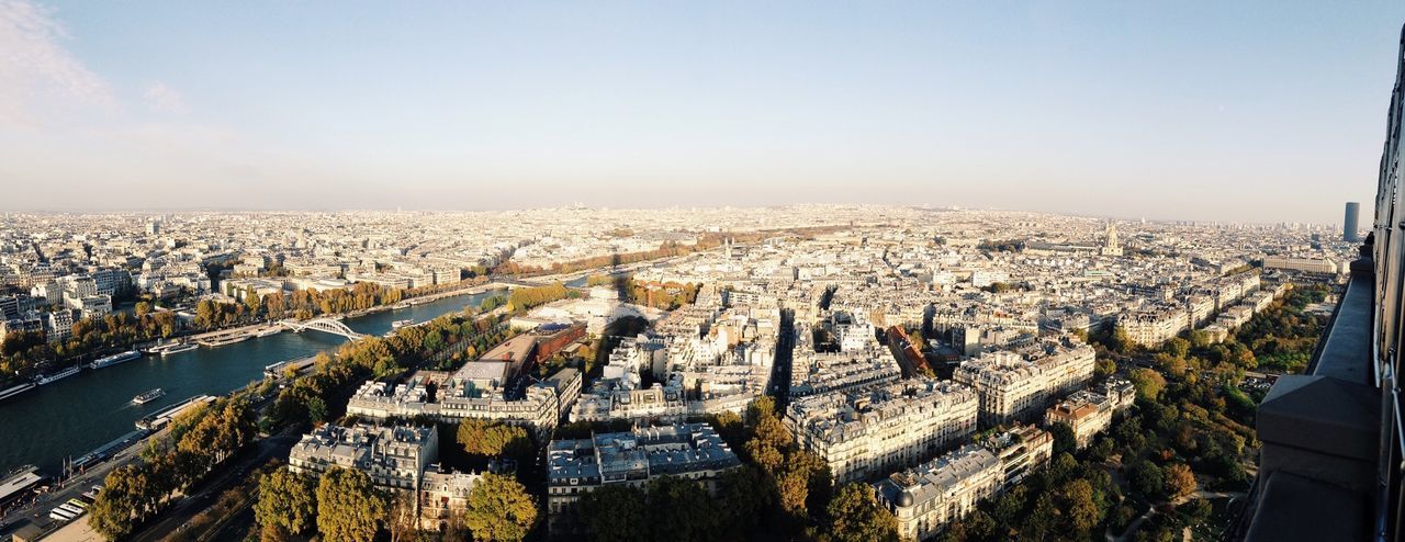 High angle view of townscape against clear sky