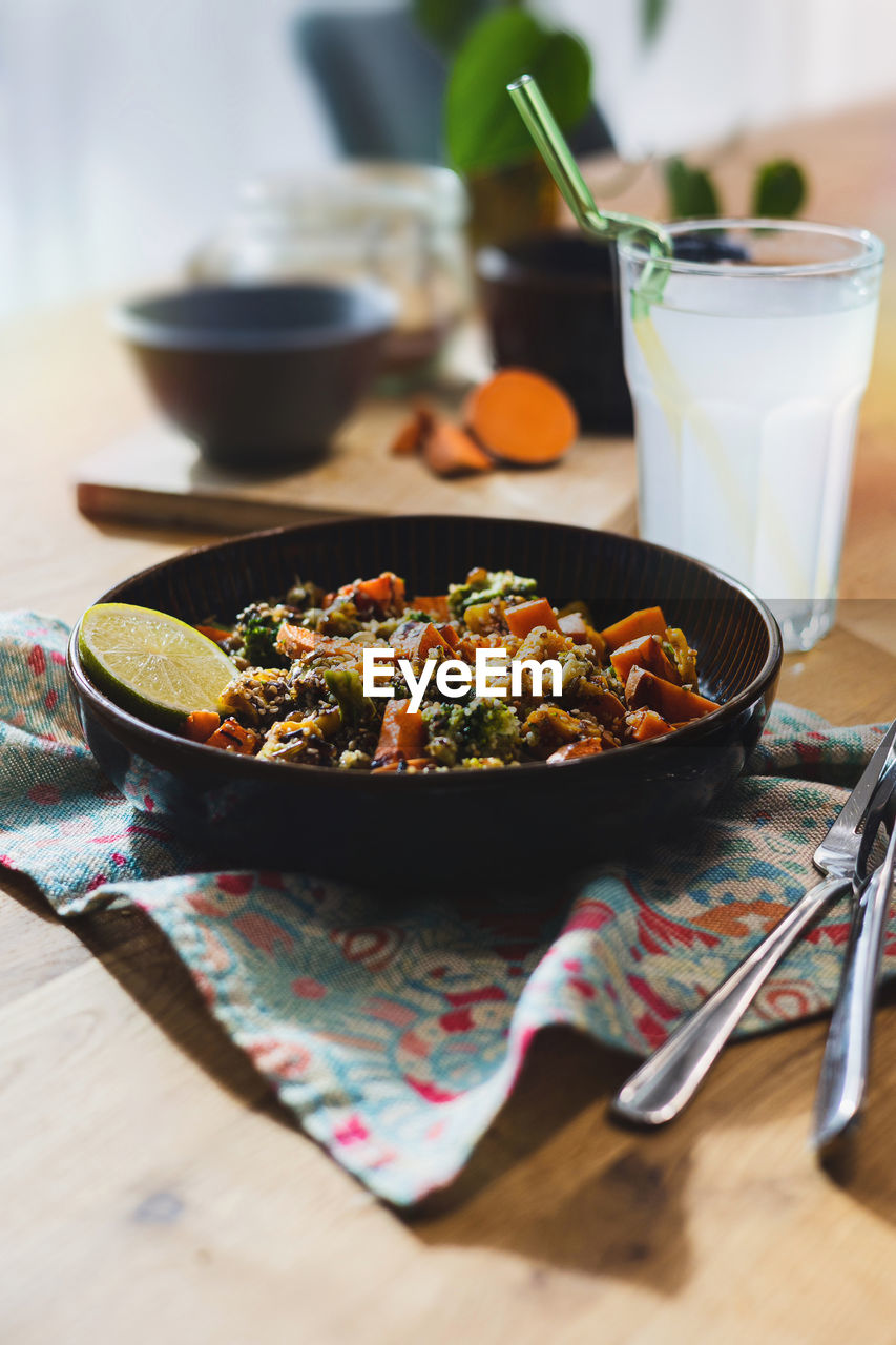 Close-up of vegan food on table