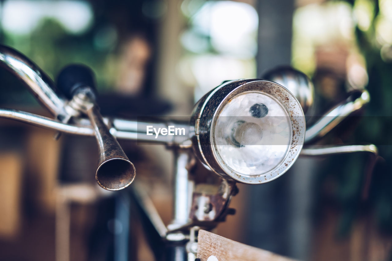 Close-up of bicycle headlight