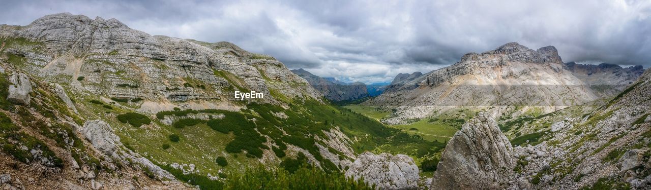 Panoramic view of mountain range at fanes-sennes-prags nature park