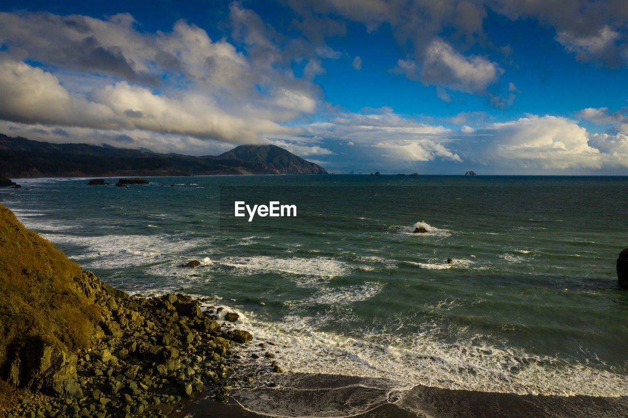 Aerial drone shot of port orford at the southern oregon coast