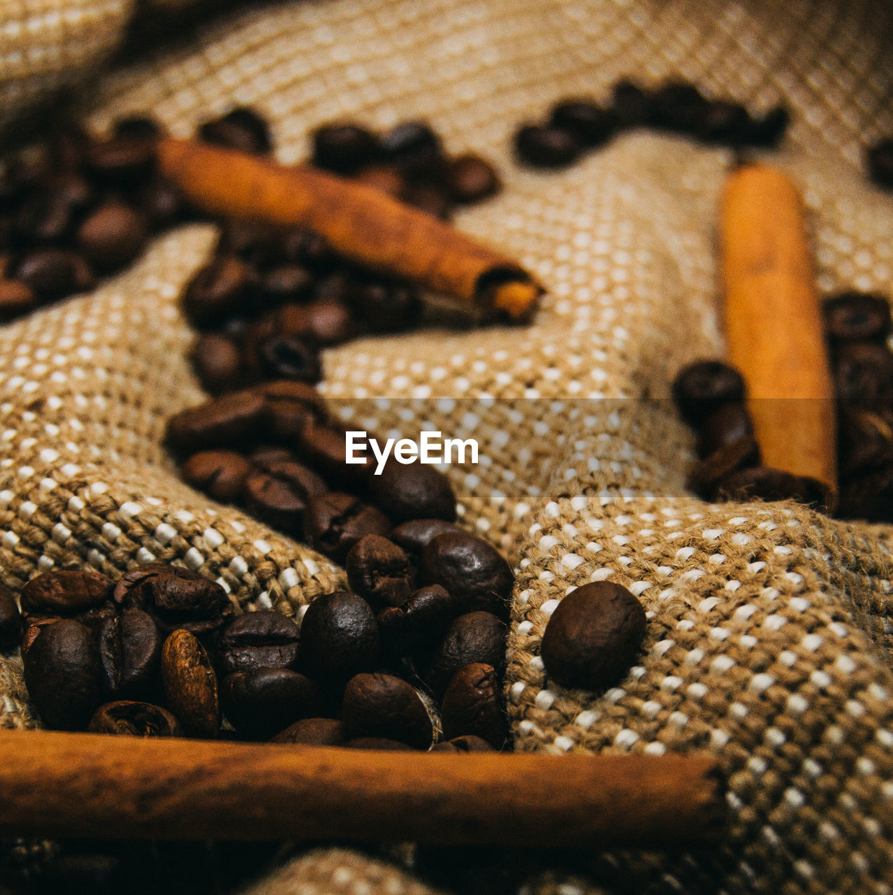 High angle view of coffee beans on table