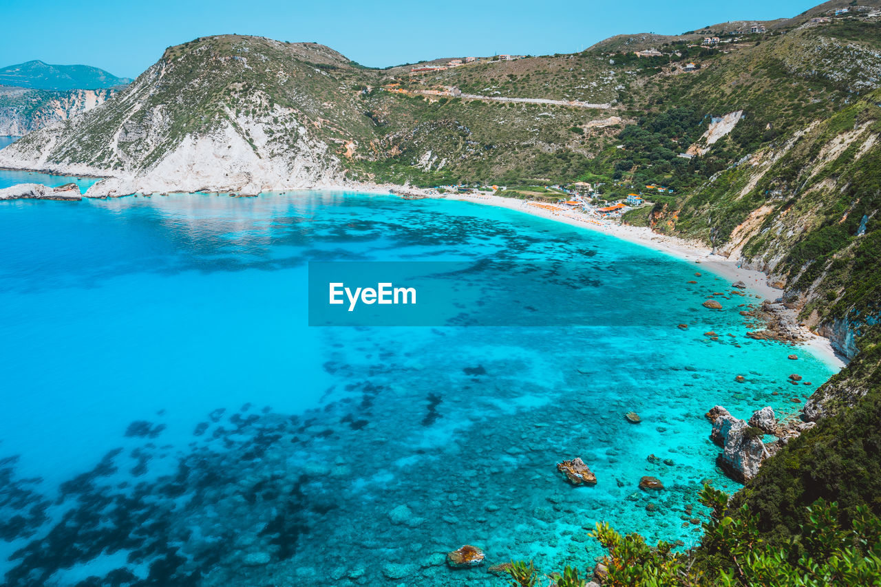 Scenic view of sea and mountains