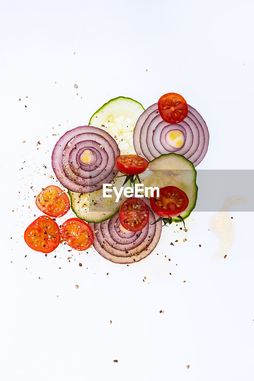 HIGH ANGLE VIEW OF FRUITS