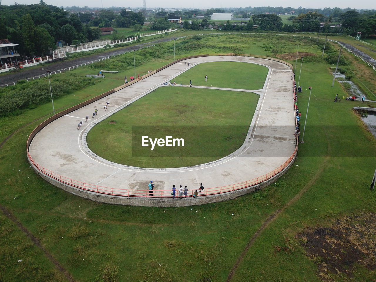Aerial view, roller skating track in the sultan agung stadium bantul, yogyakarta, indonesia.