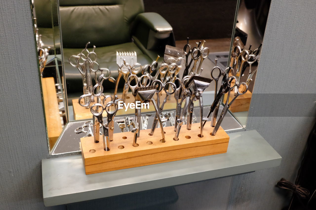 Variety of scissors on stand