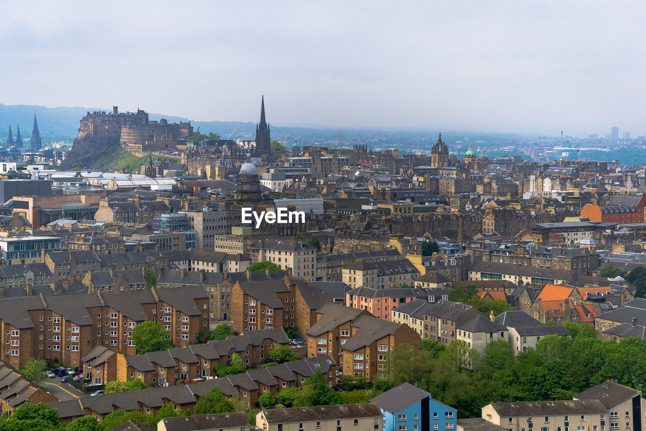 High angle view of buildings in city