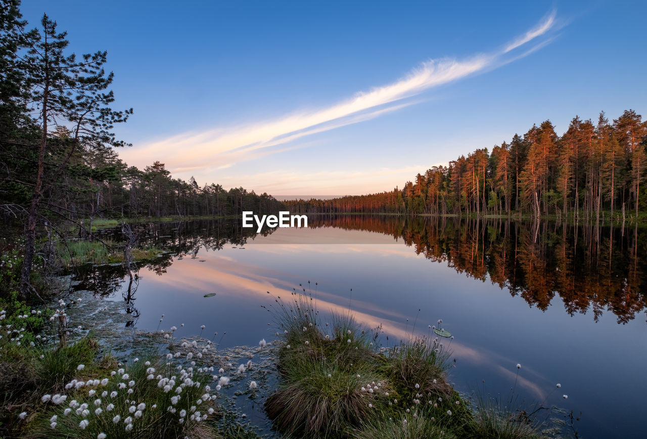 SCENIC VIEW OF LAKE AGAINST SKY DURING SUNSET