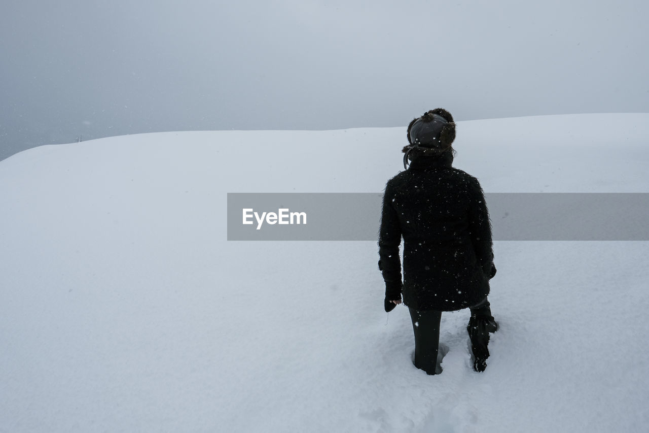 Rear view of person standing on snow field