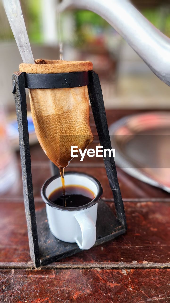 high angle view of coffee on table