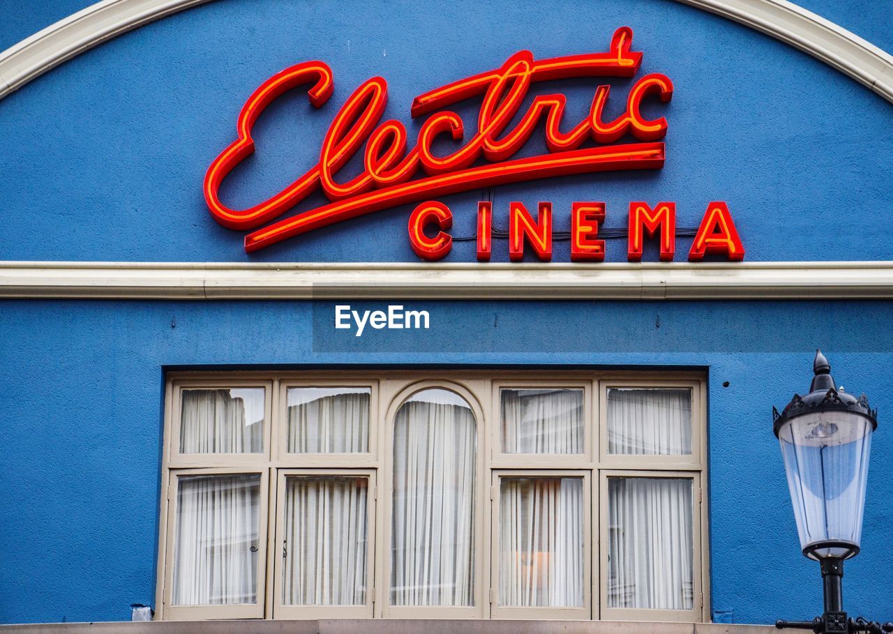 Low angle view of nostalgic vintage cinema sign