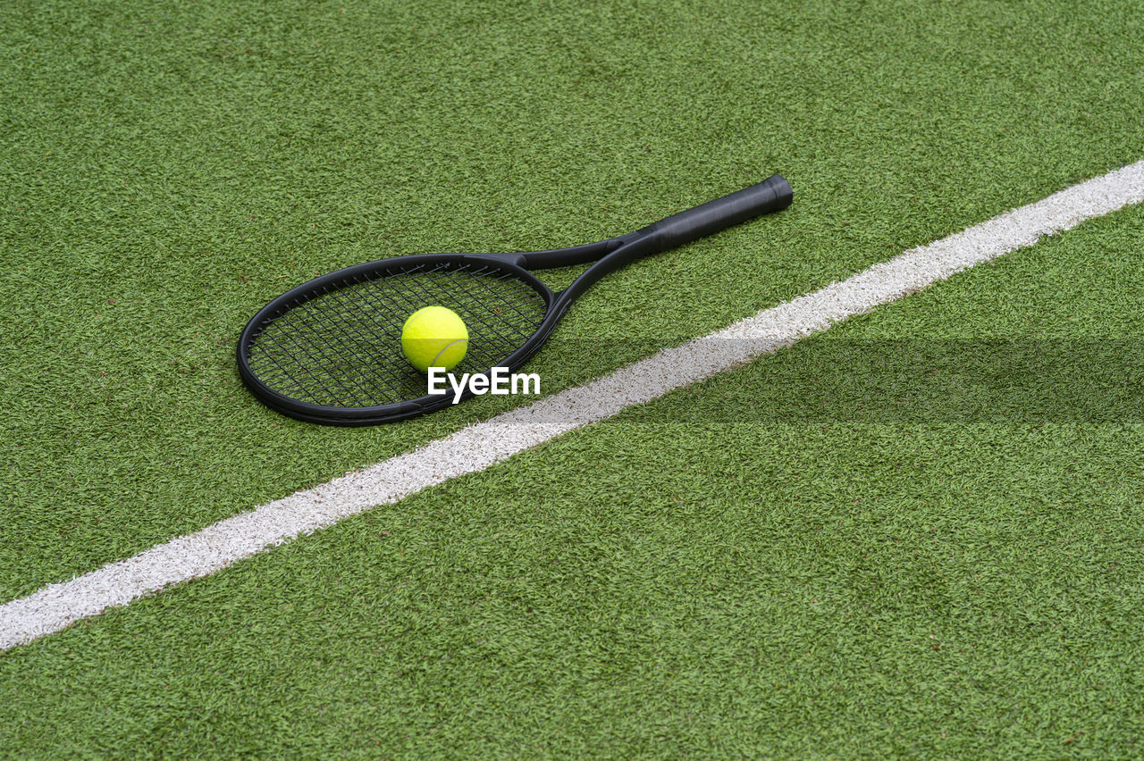 high angle view of tennis ball on playing field