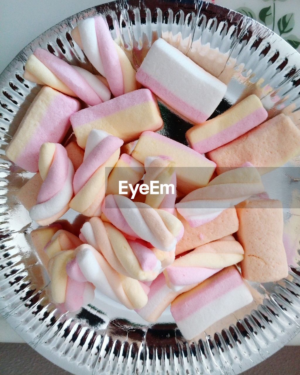 High angle view of marshmellow sweets