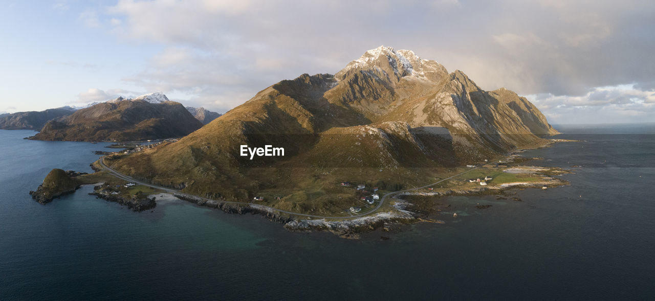 Panoramic view of the mountains and islands around lofoten