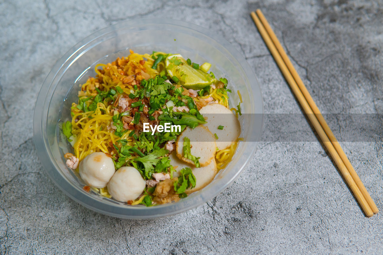 High angle view of food in bowl