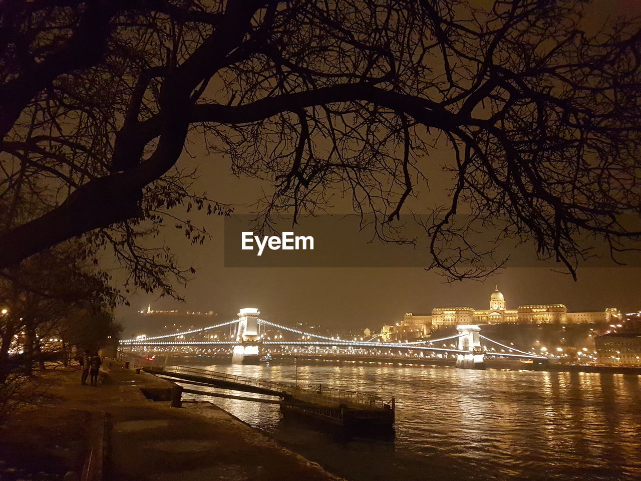 Bridge over river at night