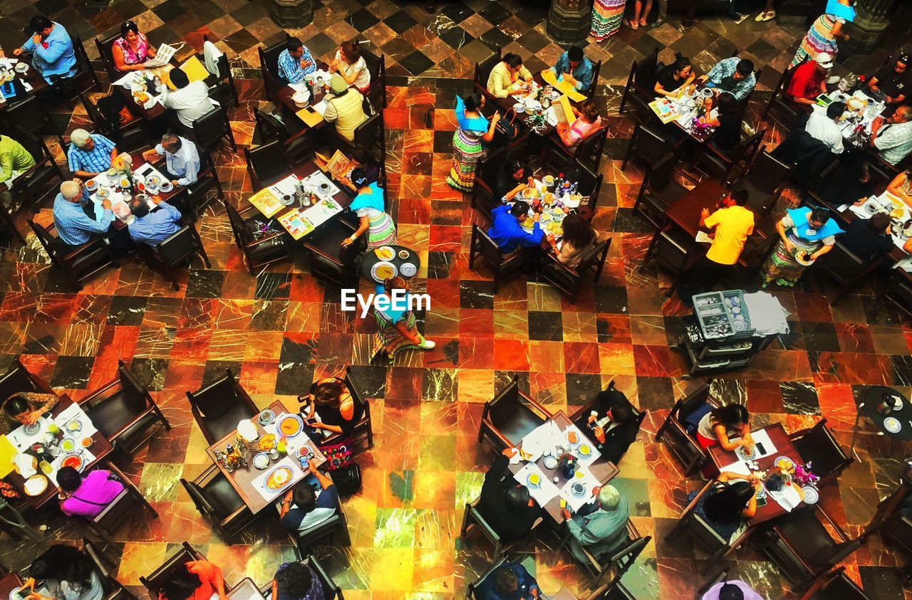 High angle view of people at restaurant
