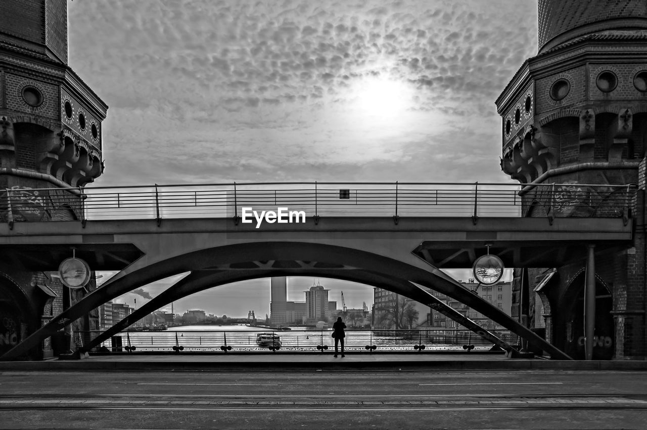 Rear view of person standing at oberbaum bridge
