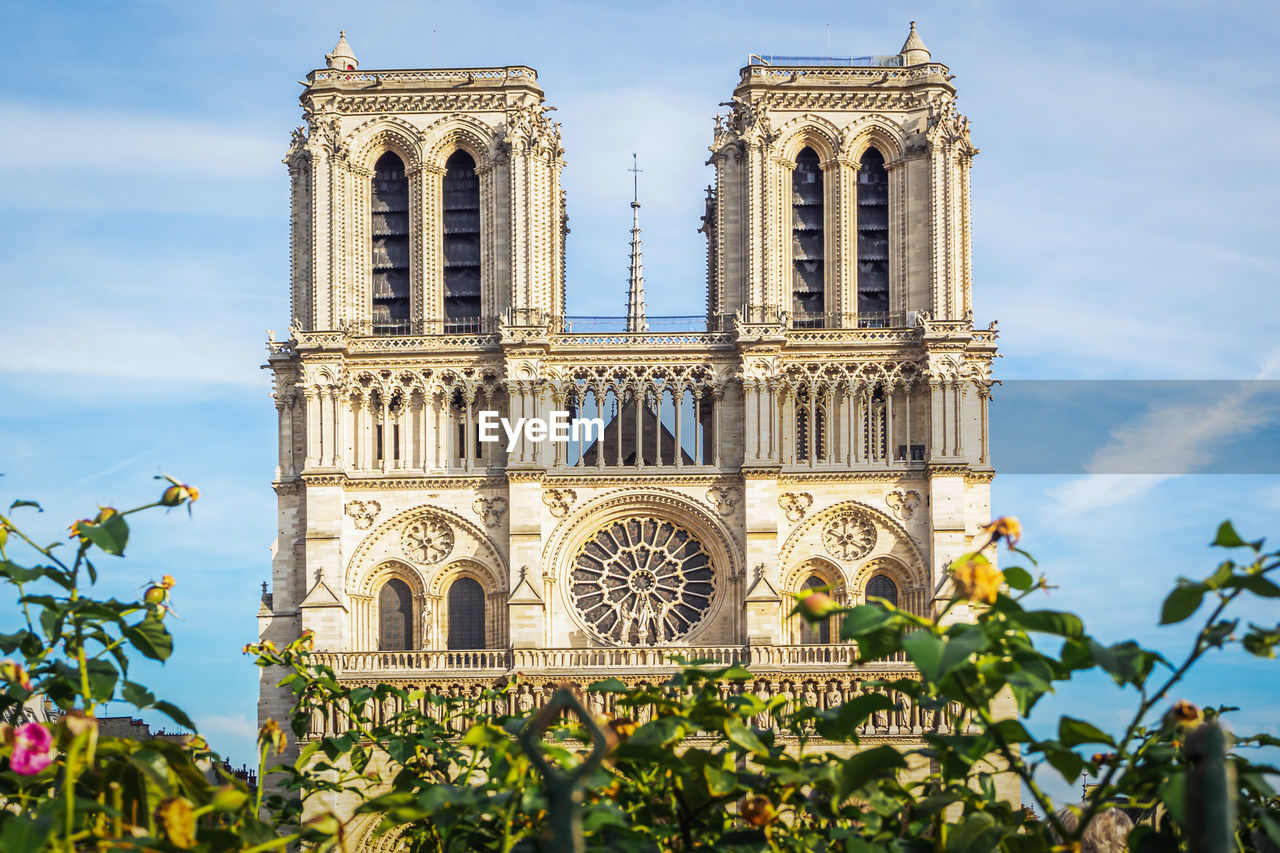 The beautiful notre dame of paris cathedral during a beautiful sunny summer day in france