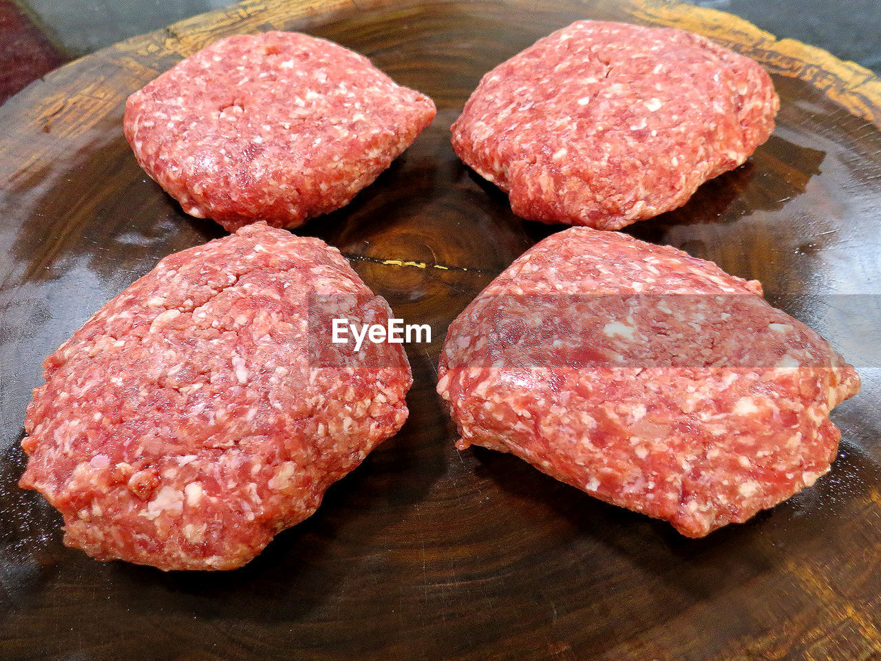 Close-up of meat on wooden tray