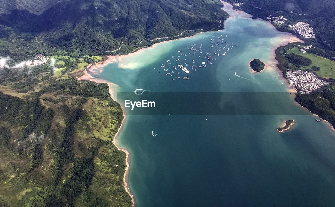 High angle view of sea and rocks