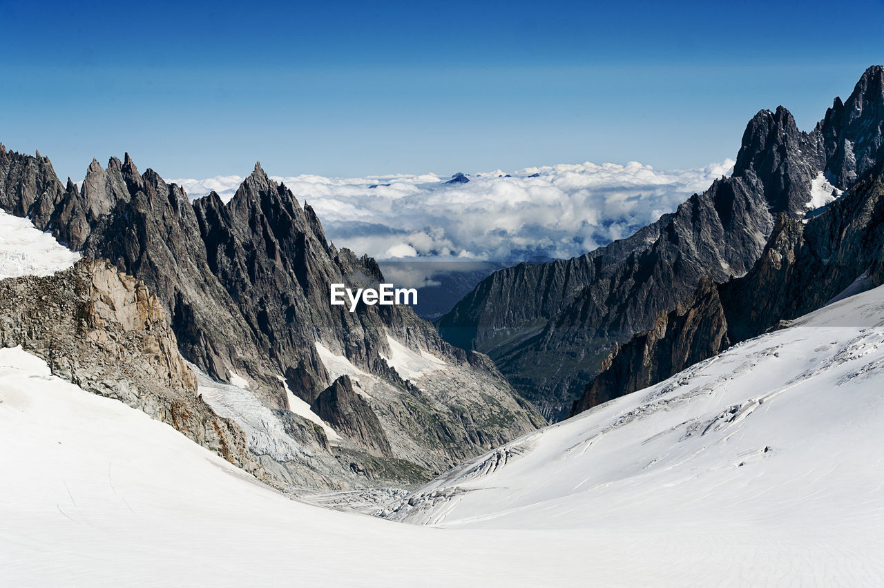 PANORAMIC VIEW OF SNOWCAPPED MOUNTAIN AGAINST SKY