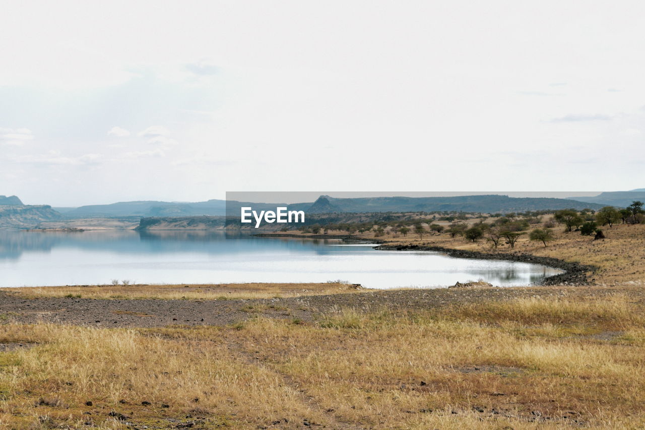 Lake with an arid background, lake magadi, rift valley, kenya