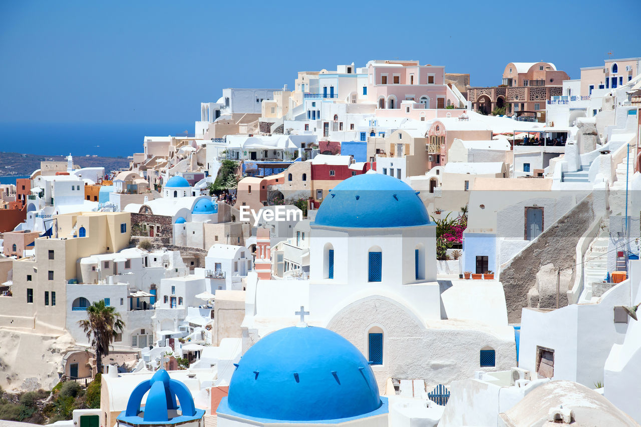 High angle view of church at oia town in santorini