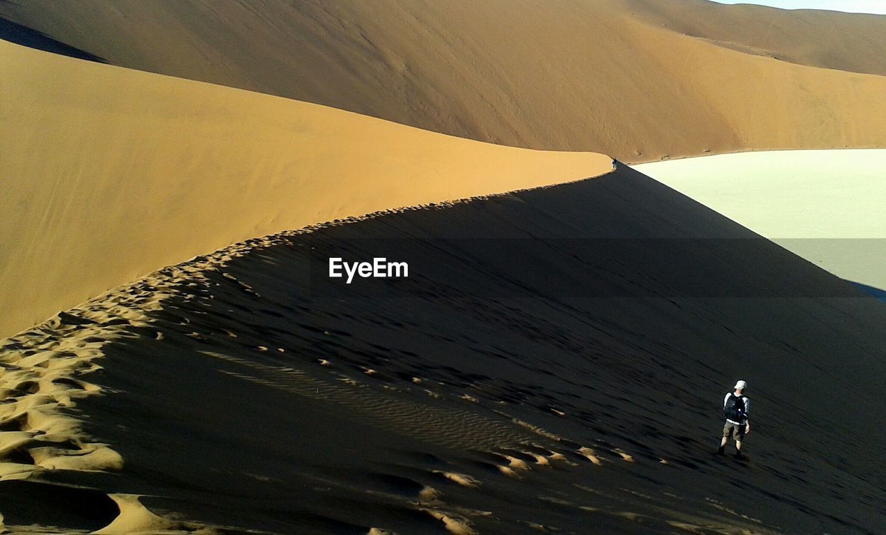 Rear view of man at namib desert