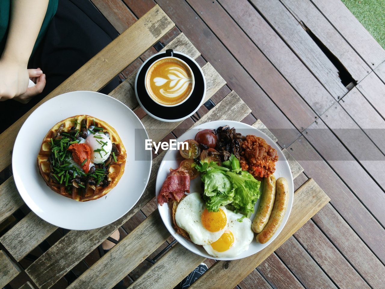 High angle view of meal served on table