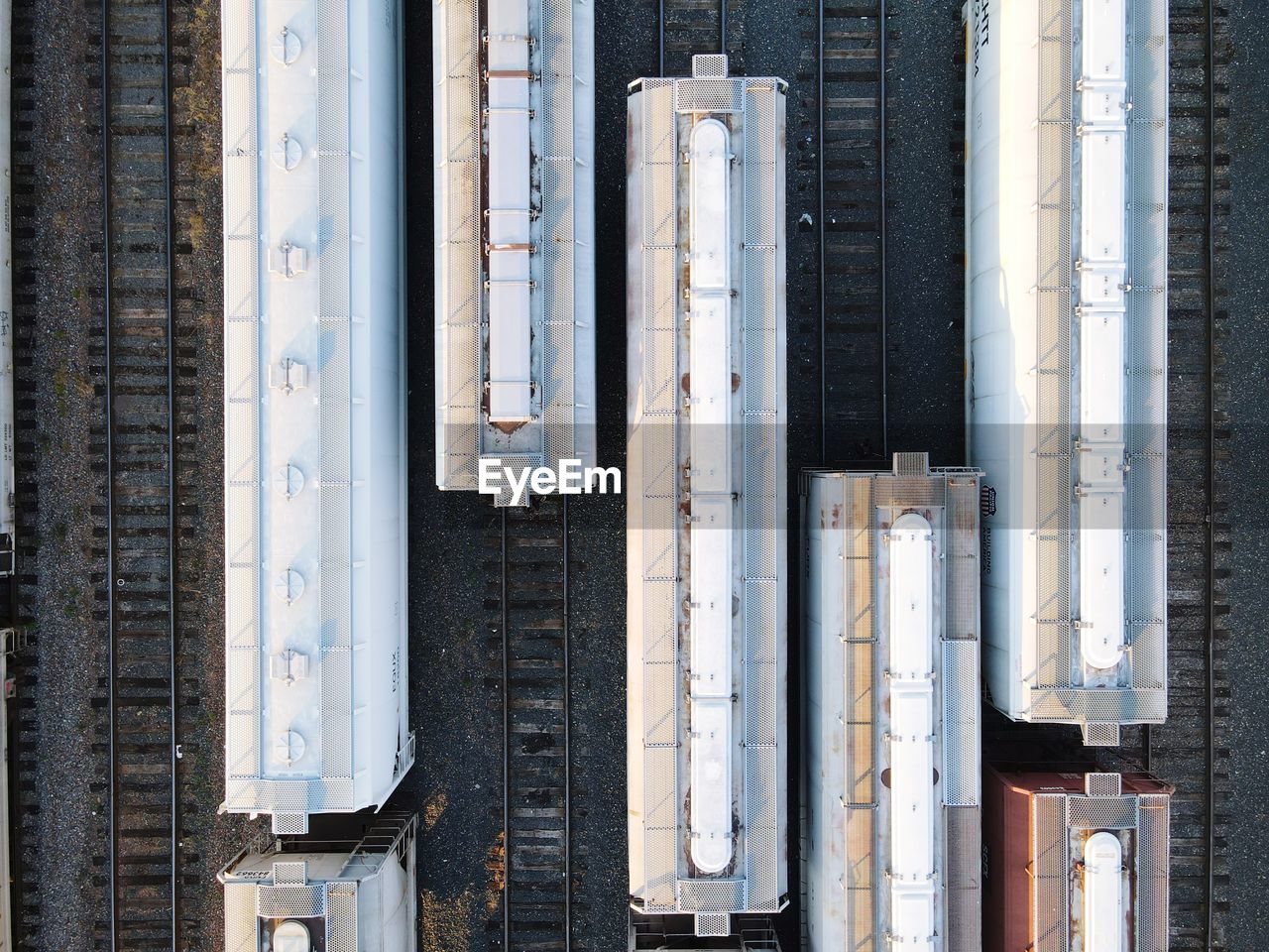 Drone life. over head shot of trains.