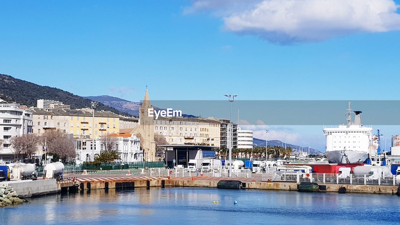 SCENIC VIEW OF SEA AND CITY AGAINST SKY