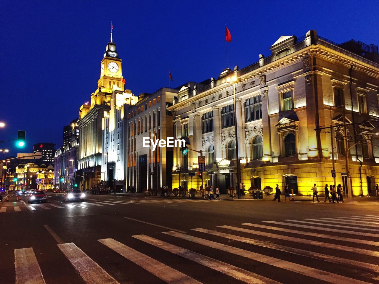 View of city street at night