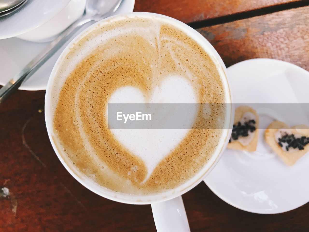 High angle view of cappuccino on table