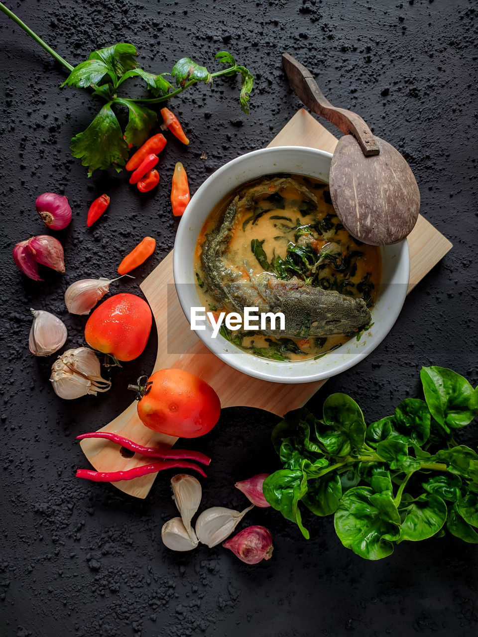High angle view of various food on table