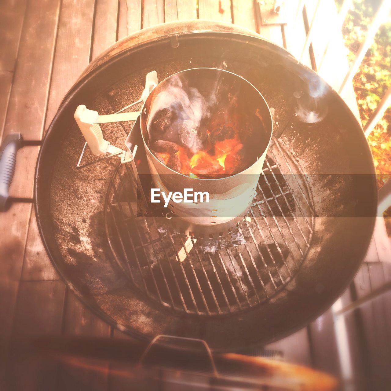 High angle view of barbecue grill at home